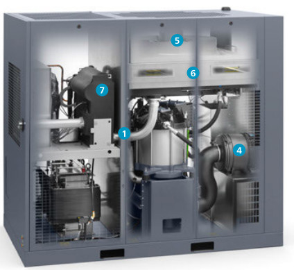 Kompresor udara sekrup Atlas GA75VSD + FF 75kw Dibangun di pengering